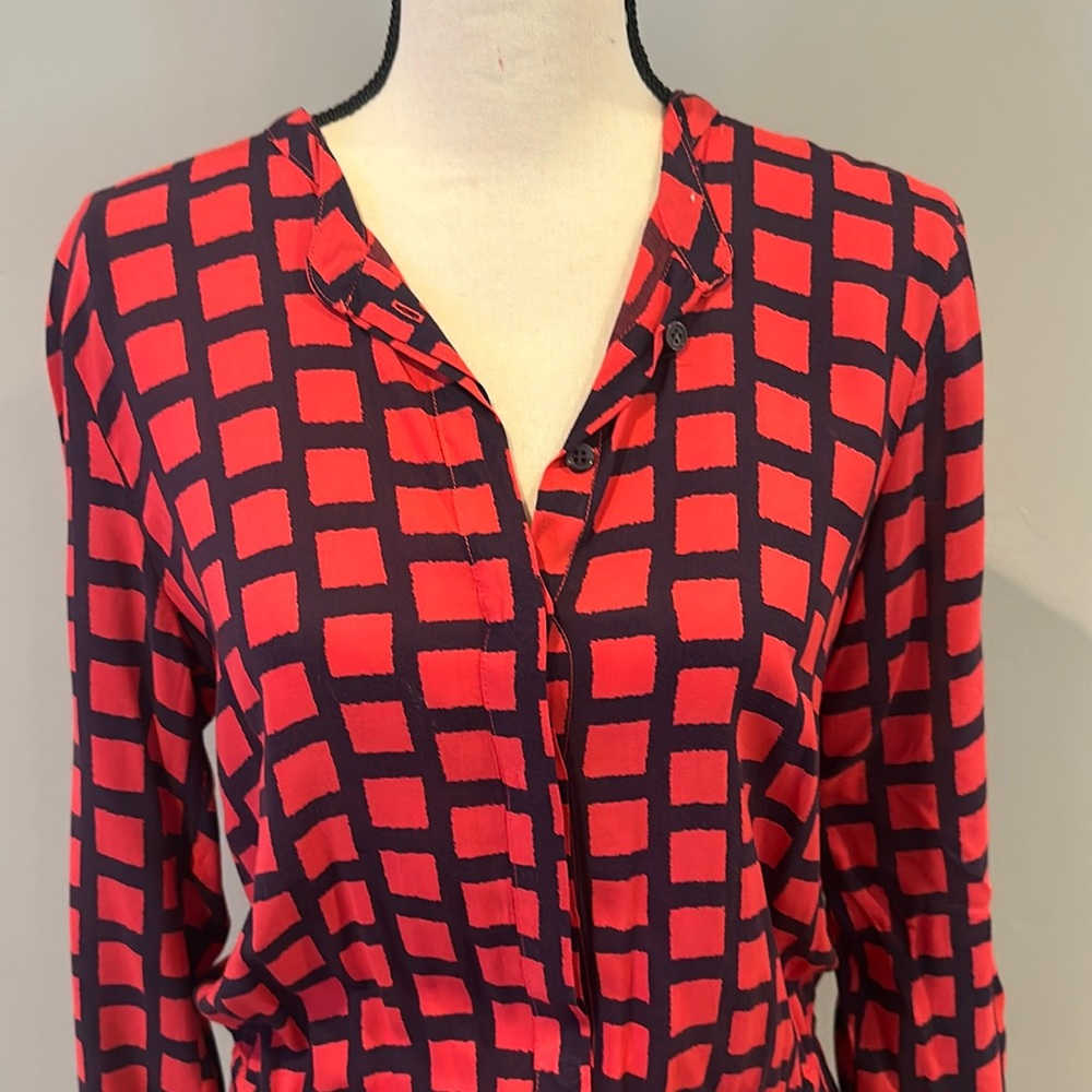 Splendid Rayon Red and Navy Short Shirt Dress